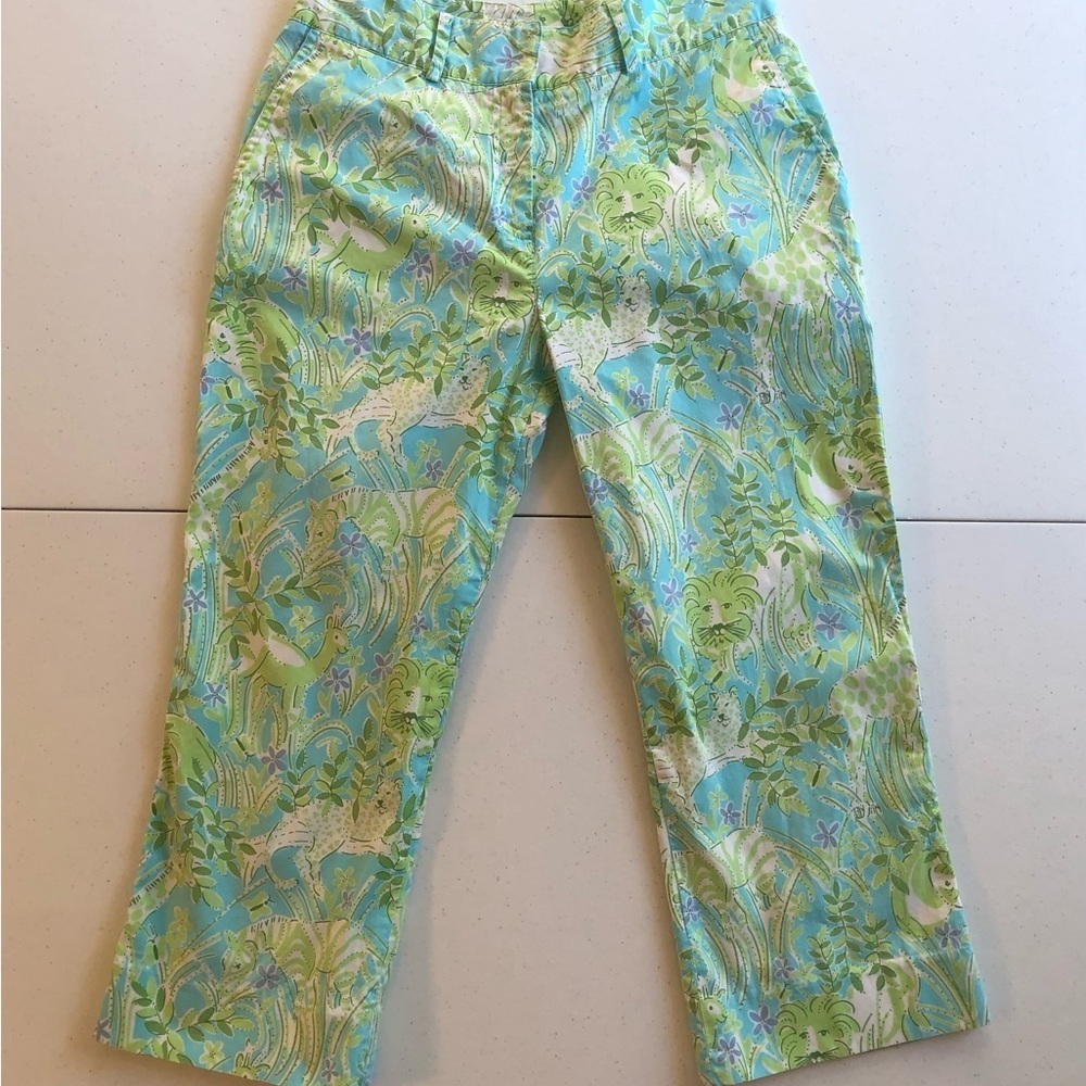 Lilly Pulitzer Green and Blue Tropical Capri Pants Size 4